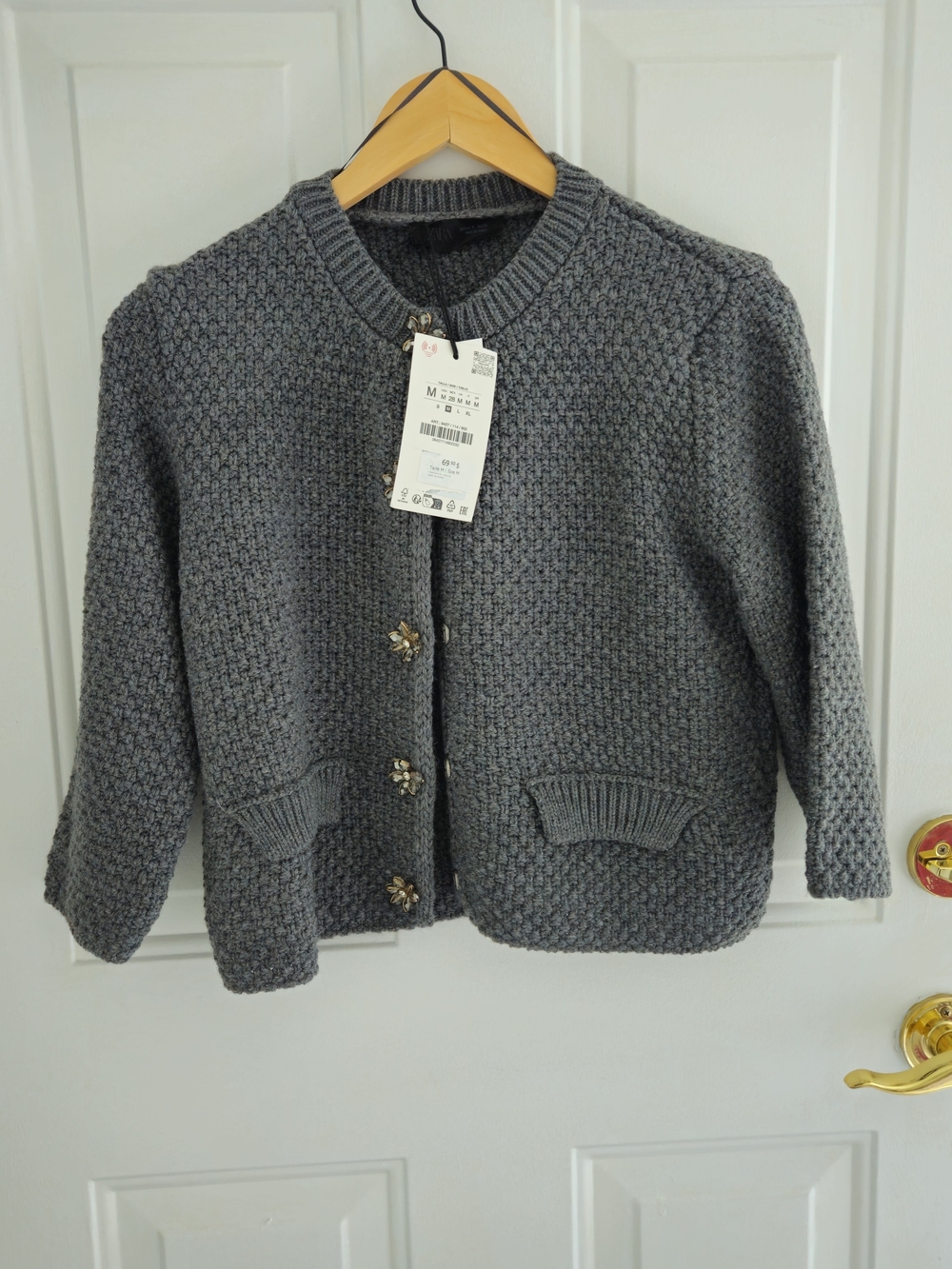 Woman's Gray Knit Cardigan Jacket with Decorative Buttons